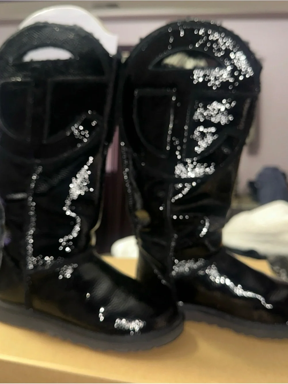 UGG/Telfar Black Patent Leather Boots